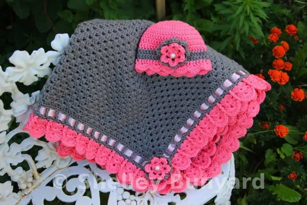 Granny Square and Ribbon Baby Blanket Set