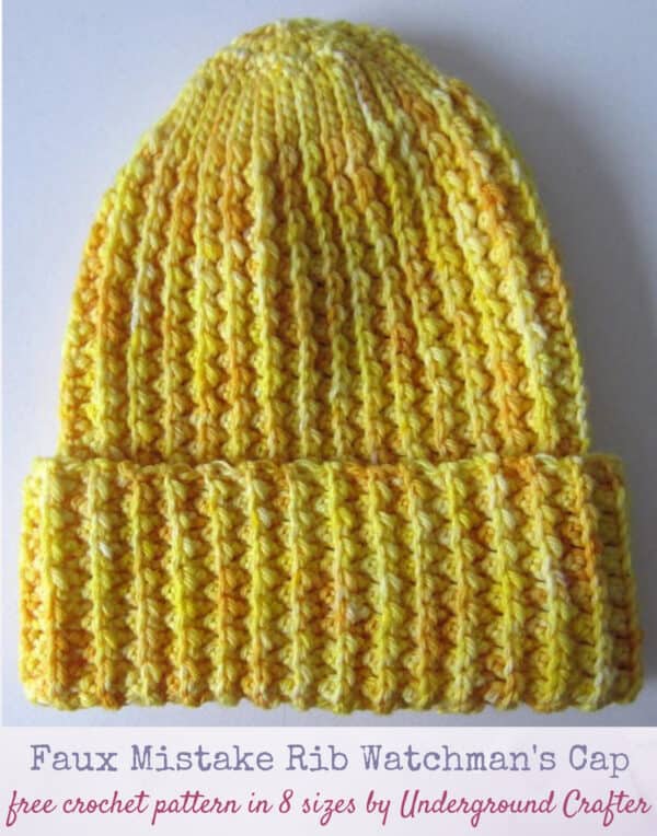 Faux Mistake Rib Watchmans Cap free crochet pattern by Underground Crafter 2020 Pin 600x764 1