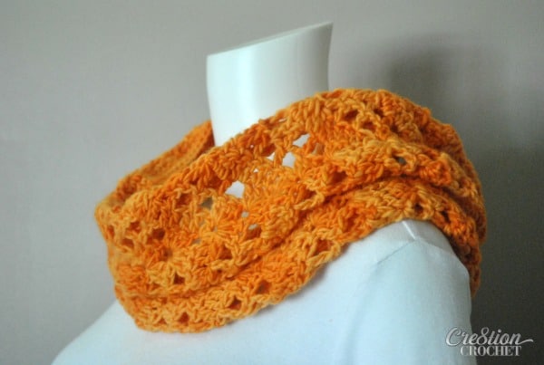Orange Sorbet Cowl. Original design by Lorene Eppolite of Cre8tion Crochet. Free Pattern.