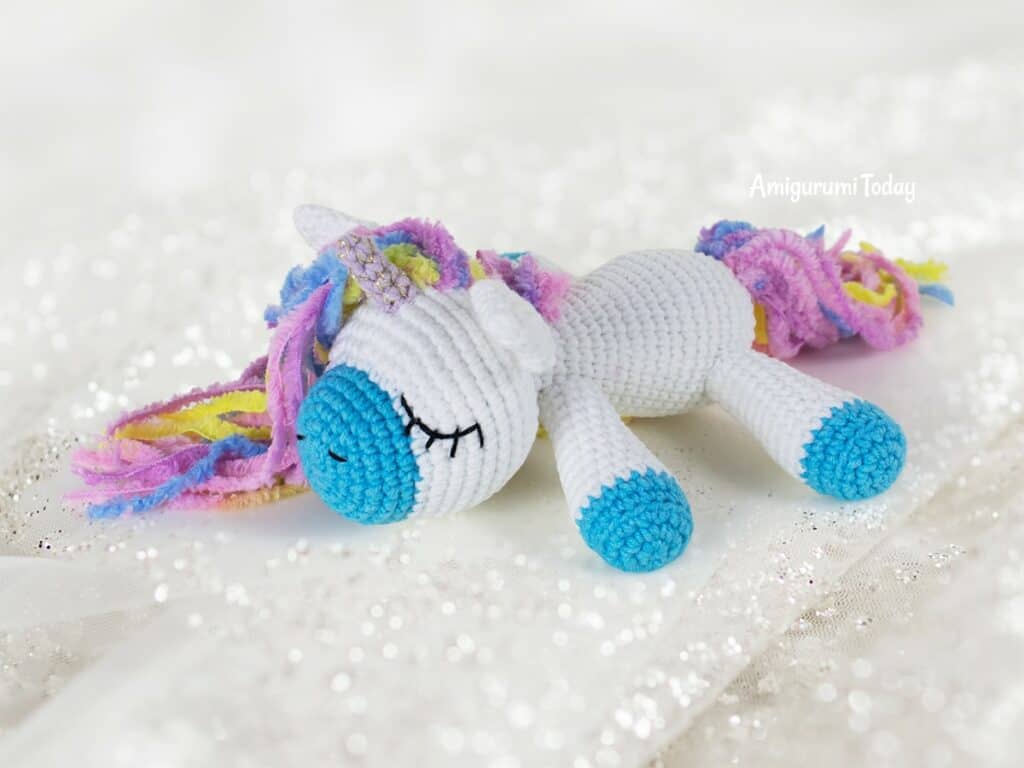 The Most Adorable Unicorn Crochet Patterns 2 Sleeping unicorn pony crochet pattern by Amigurumi Today