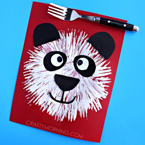 20 Adorable Crafts with Teddy Bear Faces 11 cute fork print panda bear kids craft