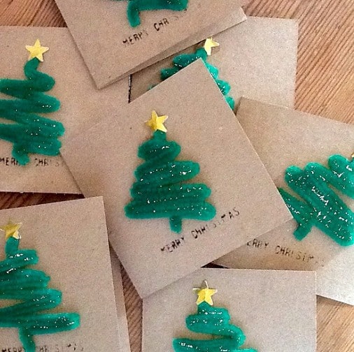 pipecleaner christmas tree craft for cards