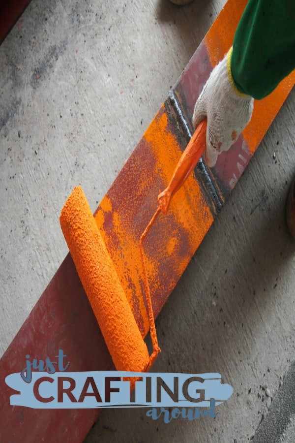 Elastomeric Paint What Is This Awesome Paint JustCraftingAround   Elastomeric Paint Painting Metal With Orange Roller 1 