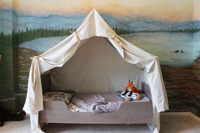 how to build a kids camping tent bed canopy The Ragged Wren on Remodelaholic