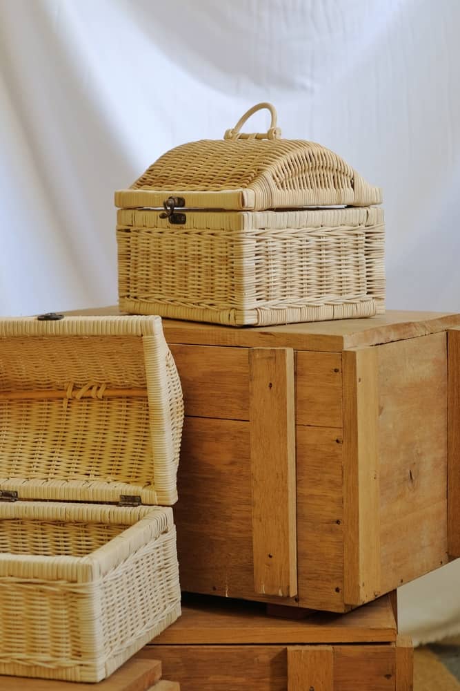 Antique chests made of woven bamboo as furnishings