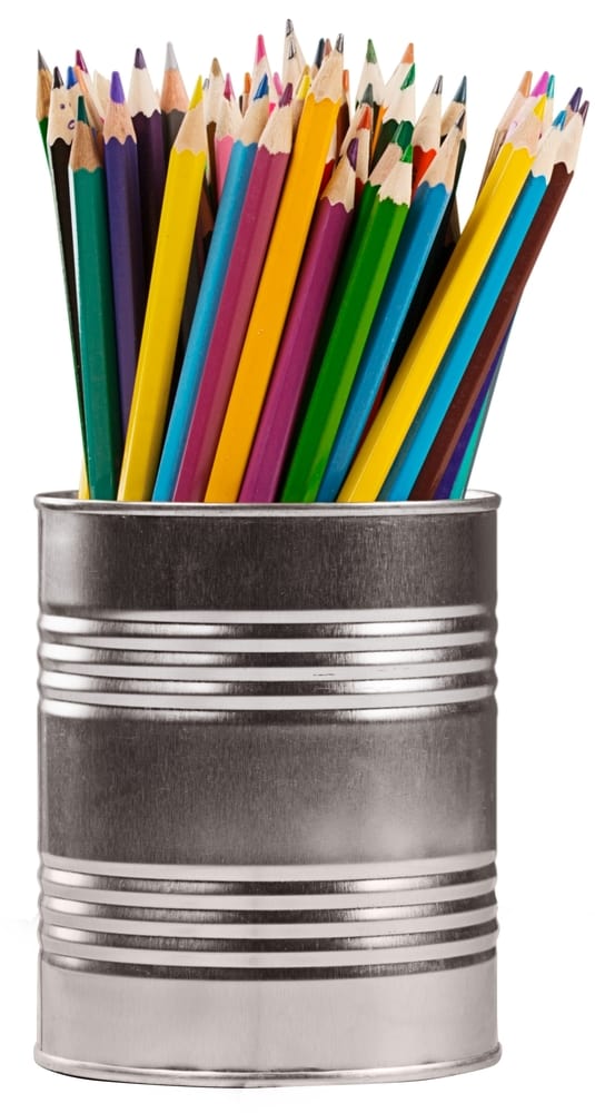 Colored pencils in tin can