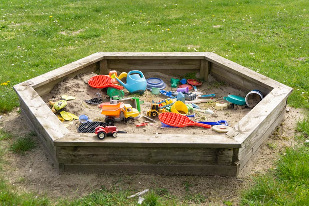 Sand box with many toys 