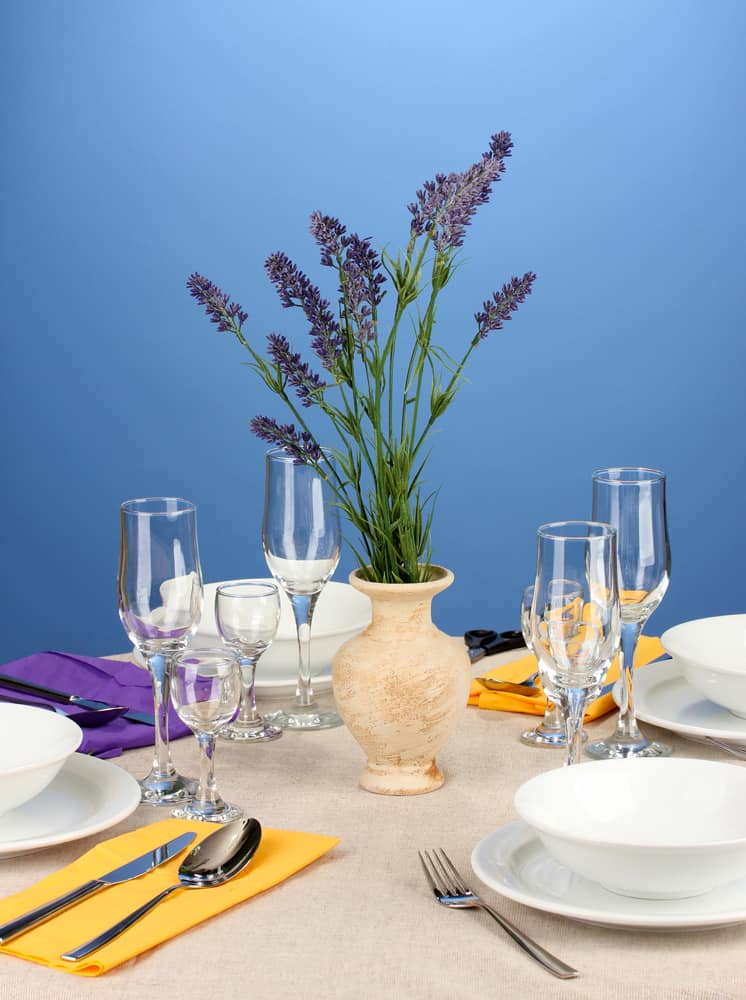 Table setting in violet flower