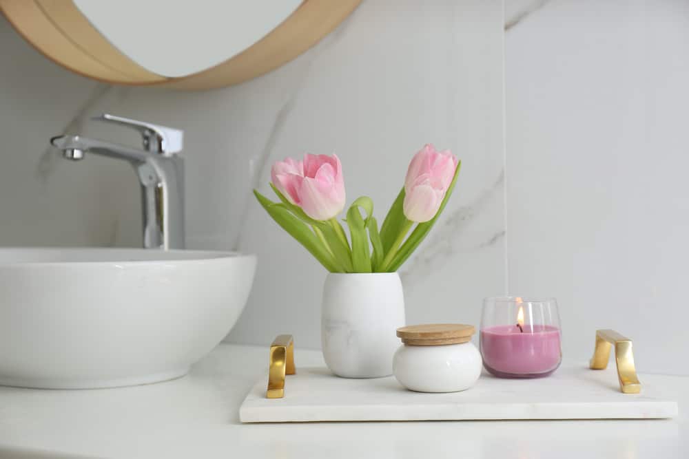 Bathroom Shelf Decorating Ideas 2 candle on countertop in bathroom