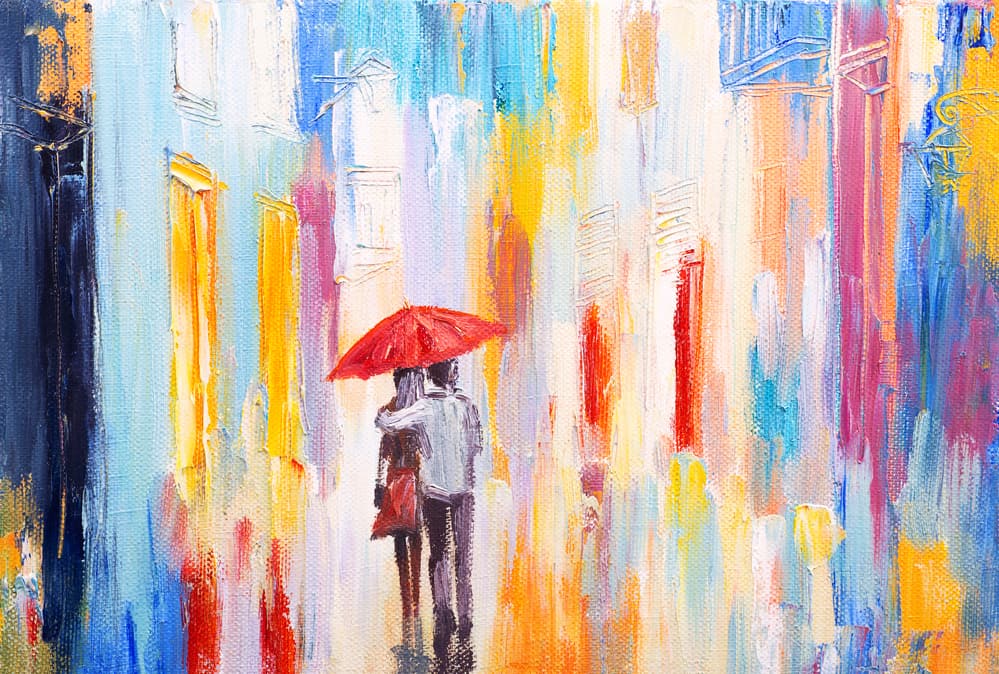 Oil Painting Ideas: Exploring the Diversity of Artistic Expression 4 Couple is walking in the rain Abstract