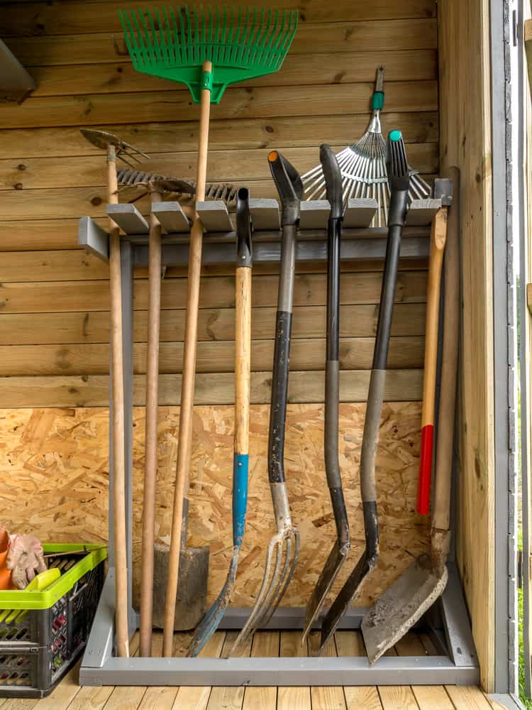 Rack with garden tools