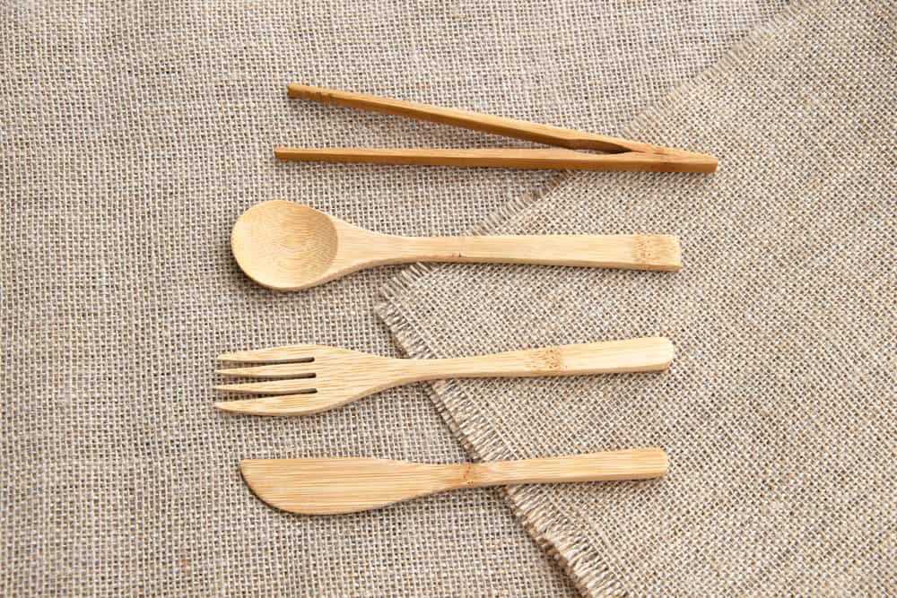 Set of wooden bamboo cutlery