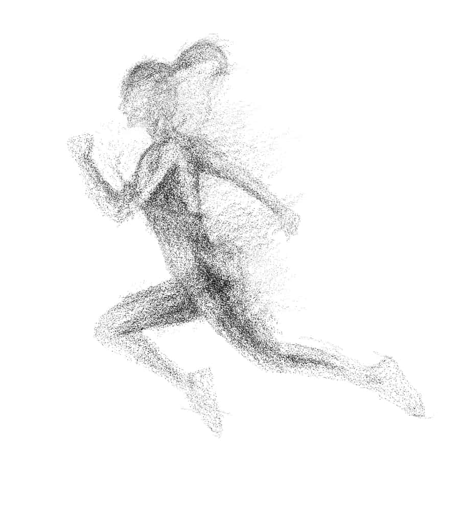 charcoal drawing of running woman